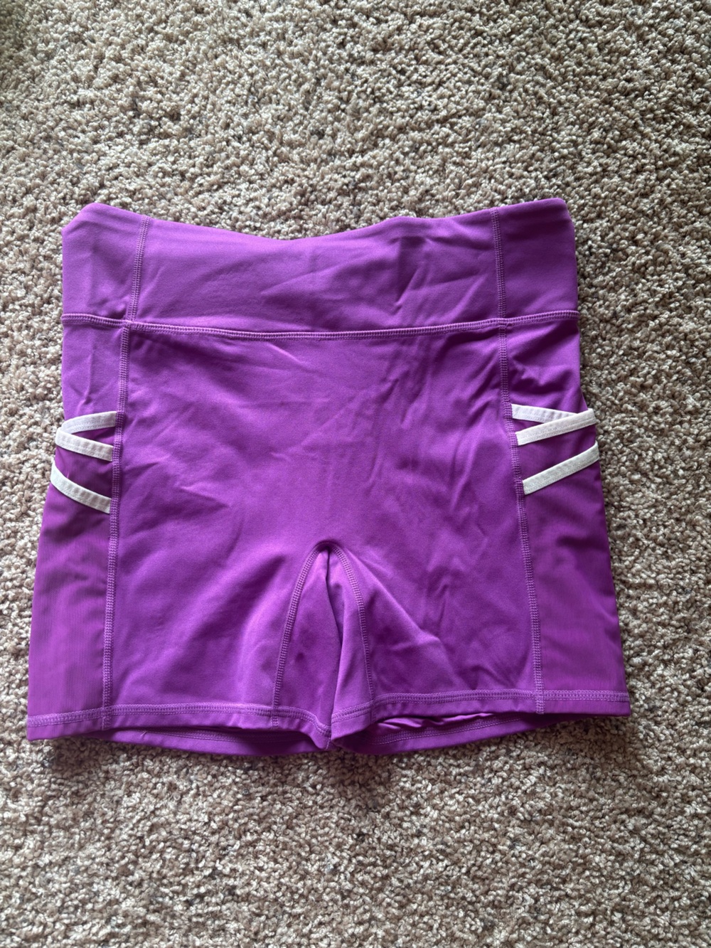 Fabletics Purple High-Waist Bike Shorts with White Side Straps